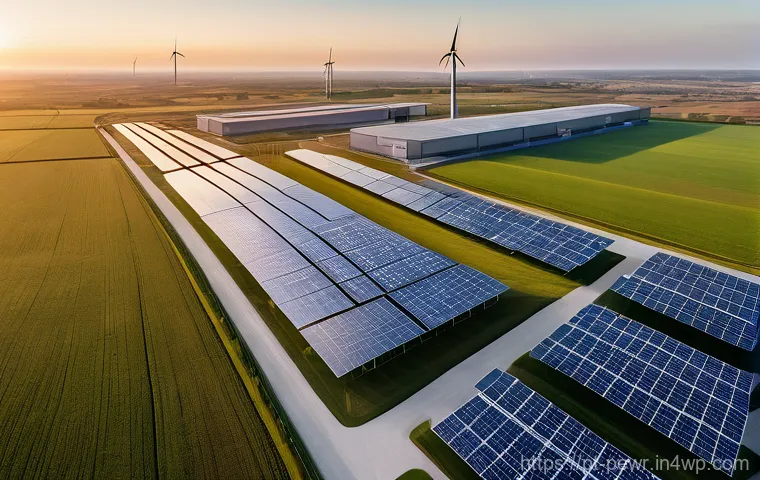 ESS의 시장 성장 전망 및 예측 - **Large-Scale Energy Storage Integration with Renewables:**
    "A breathtaking panoramic shot of a ...