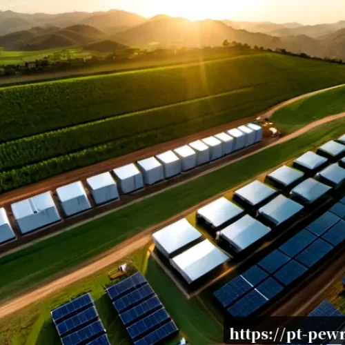 Home 17 ESS와 전력 거래 시스템 - Photorealistic aerial view of a modern battery energy storage system beside a solar farm in rural Br...